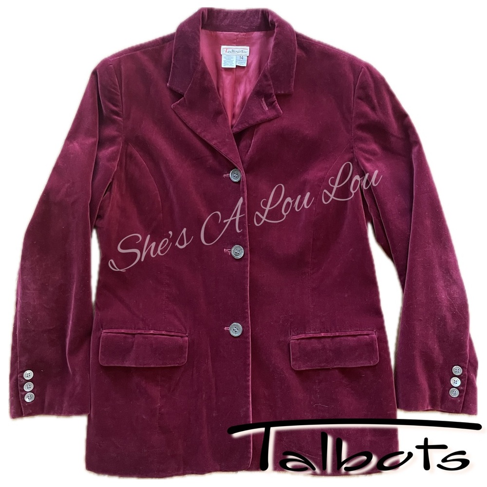 Talbots 🍷 Velour, Notch Collar, 3 button blazer in Cranberry Sz L/14